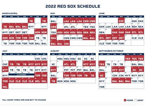 boston red sox schedule calendar 2022